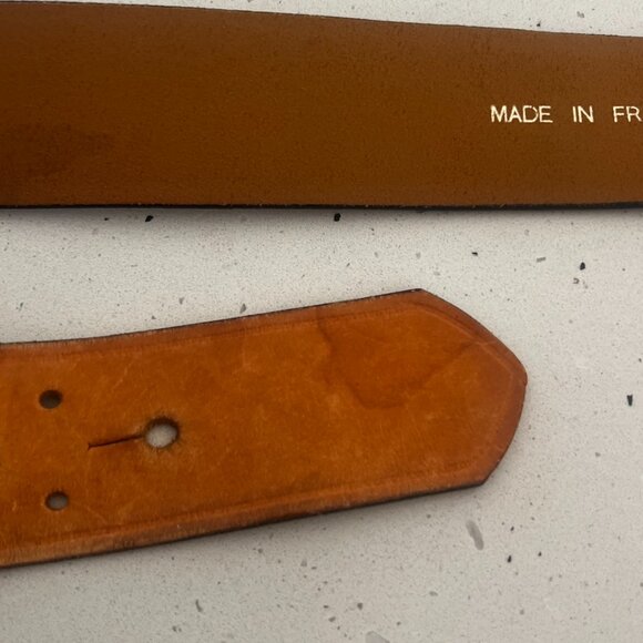 Vintage designer leather belt‎ neutral beige camel gold hardware maximalist med - Picture 7 of 10